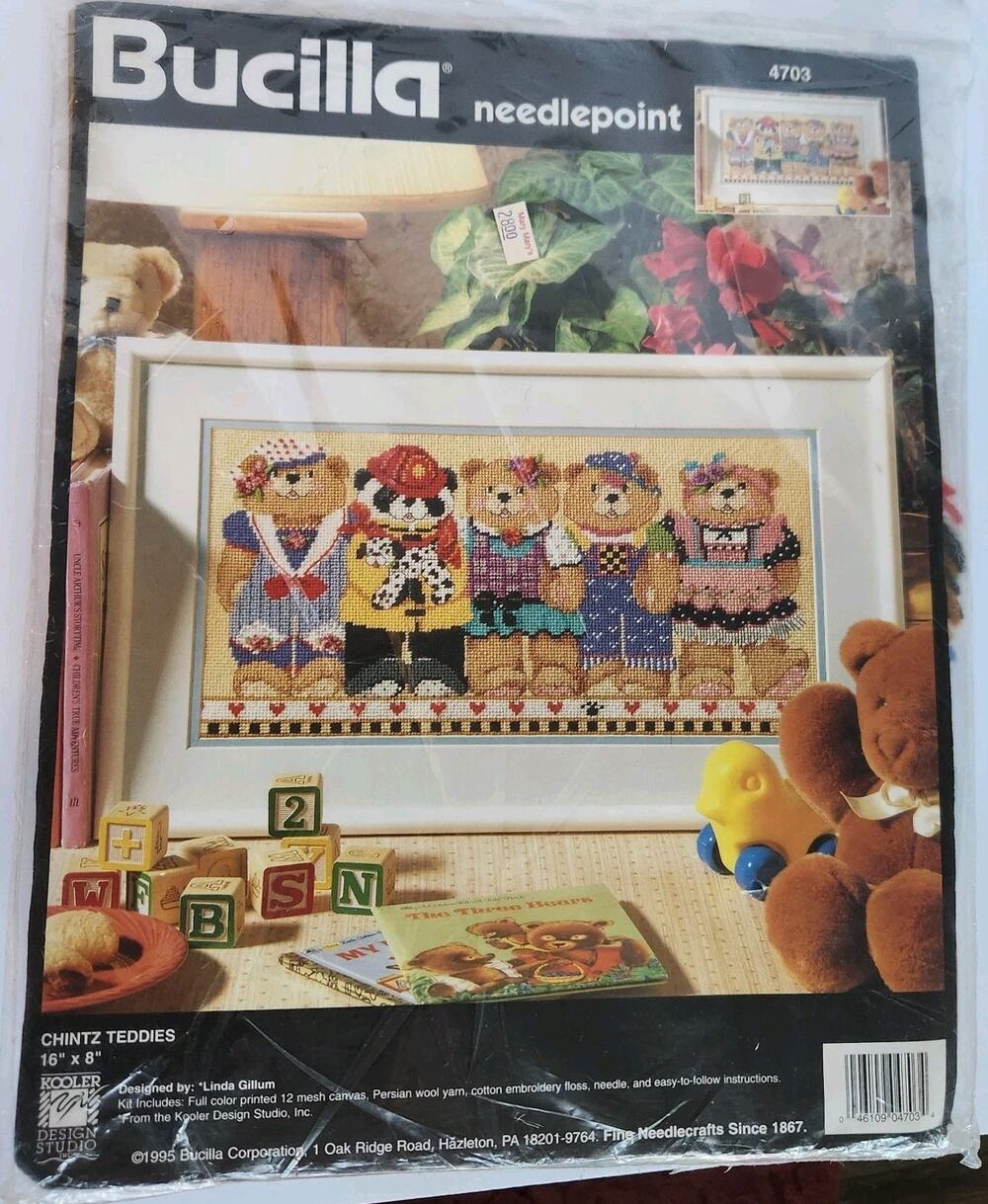 1995 Chintz Teddies Bears Bucilla 4703 Needlepoint KIT New 16"x8" Linda Gillum